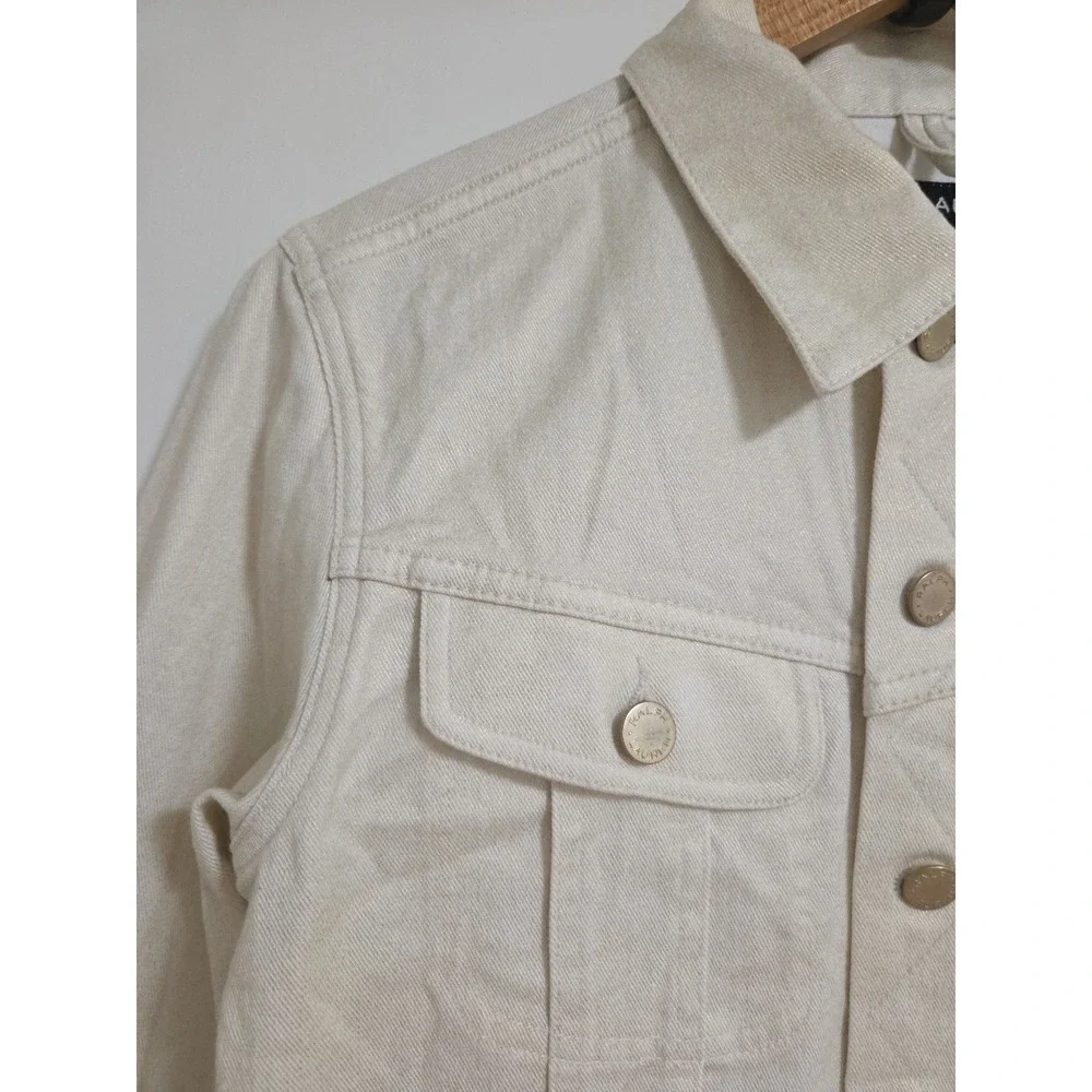 Ralph Lauren Womens Cropped Denim Jacket Cream Ivory Button Front Chic Minimal 8 - Picture 3 of 11